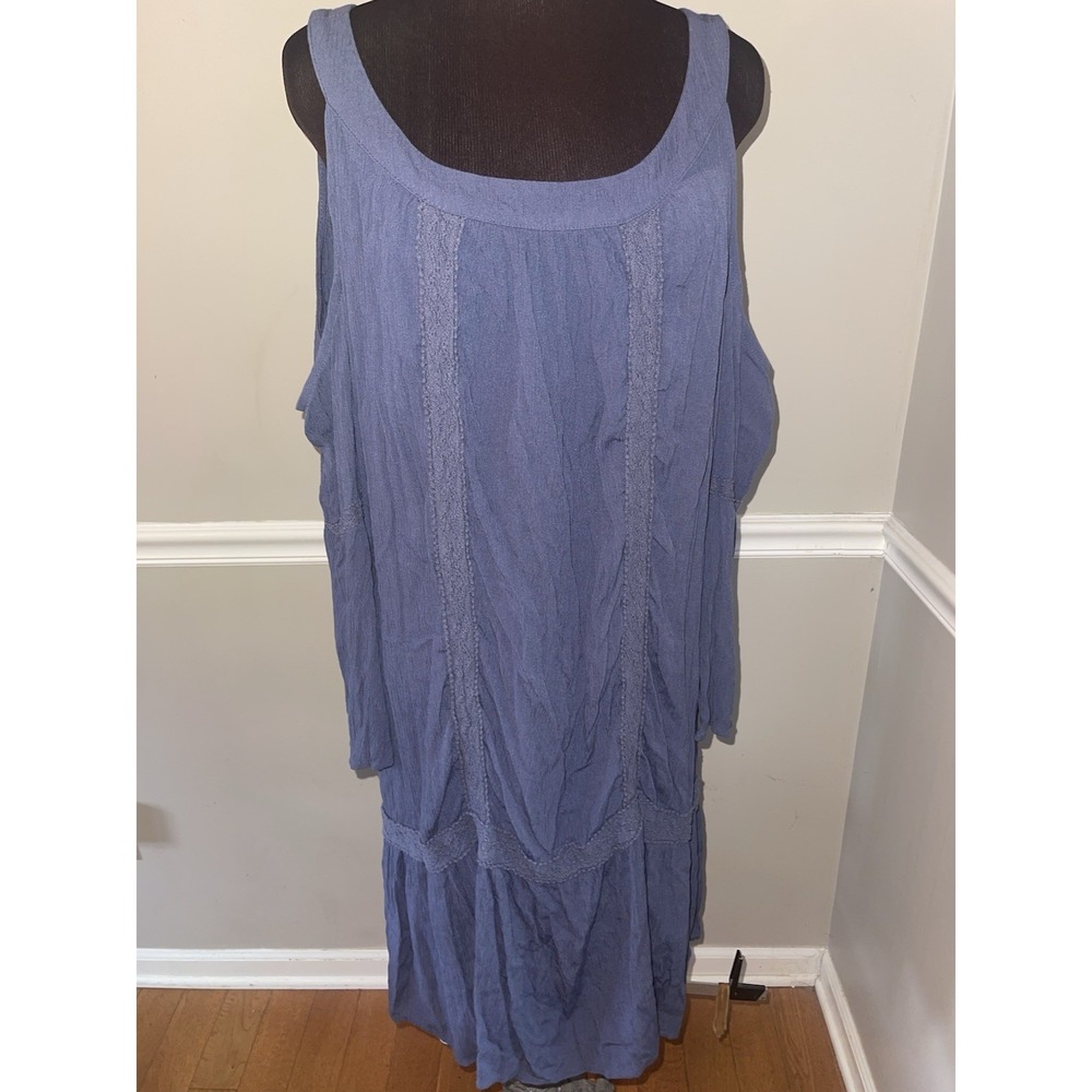 Terra & Sky Boho Cold Shoulder Plus Size Dress 2X Slate Blue